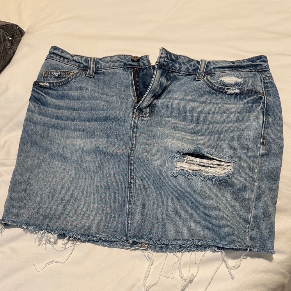 True Craft Light Blue Distressed Mini Skirt